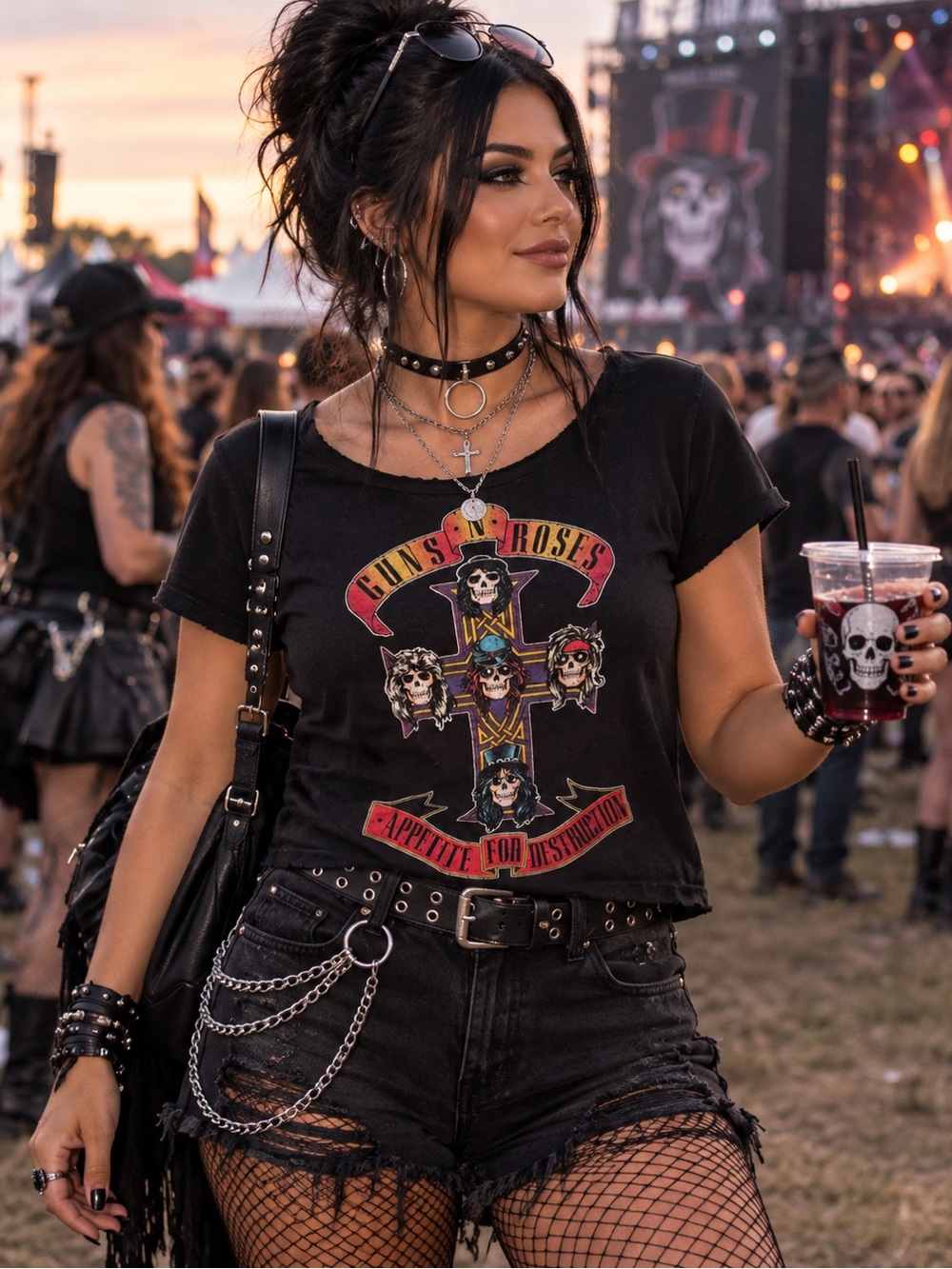 Black Graphic Crop Tee - Appetite for Destruction Short Sleeve Top